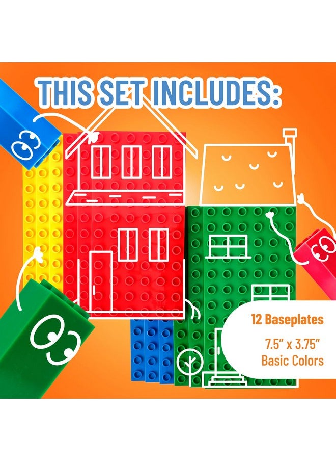 Strictly Briks Strictly Briks Compatible with Lego Duplo 12 Pack Large Building Blocks Baseplates, Big Bricks Stackable Plates 7.5 x 3.75 in for Toddlers & Kids, Bigger Size Bricks, Basic Color, Stackable Baseplates  - Image 3