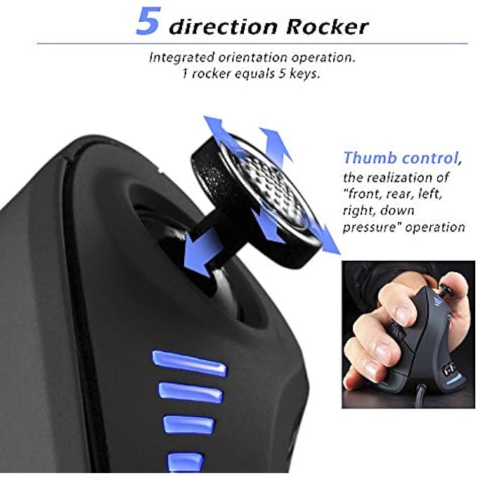 ZELOTES ERGONOMIC GAMING MOUSE WITH JOYSTICK,10000 DPI(6-LEVEL ADJUSTABLE),11 PROGRAMMABLE BUTTONS,RGB LIGHTING, USB OPTICAL WIRED VERTICAL MOUSE FOR OFFICE/GAMING/LAPTOP/PC (BLACK) - Image 2