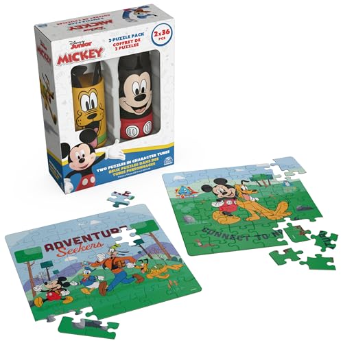 Spin Master Games Disney Puzzles Mickey Mouse 2Pack 36 Pieces Jigsaw Puzzles in Storage Tubes Disney Toys Mickey Mouse Clubhouse Kids Puzzles for Ages 4 Up - Image 1