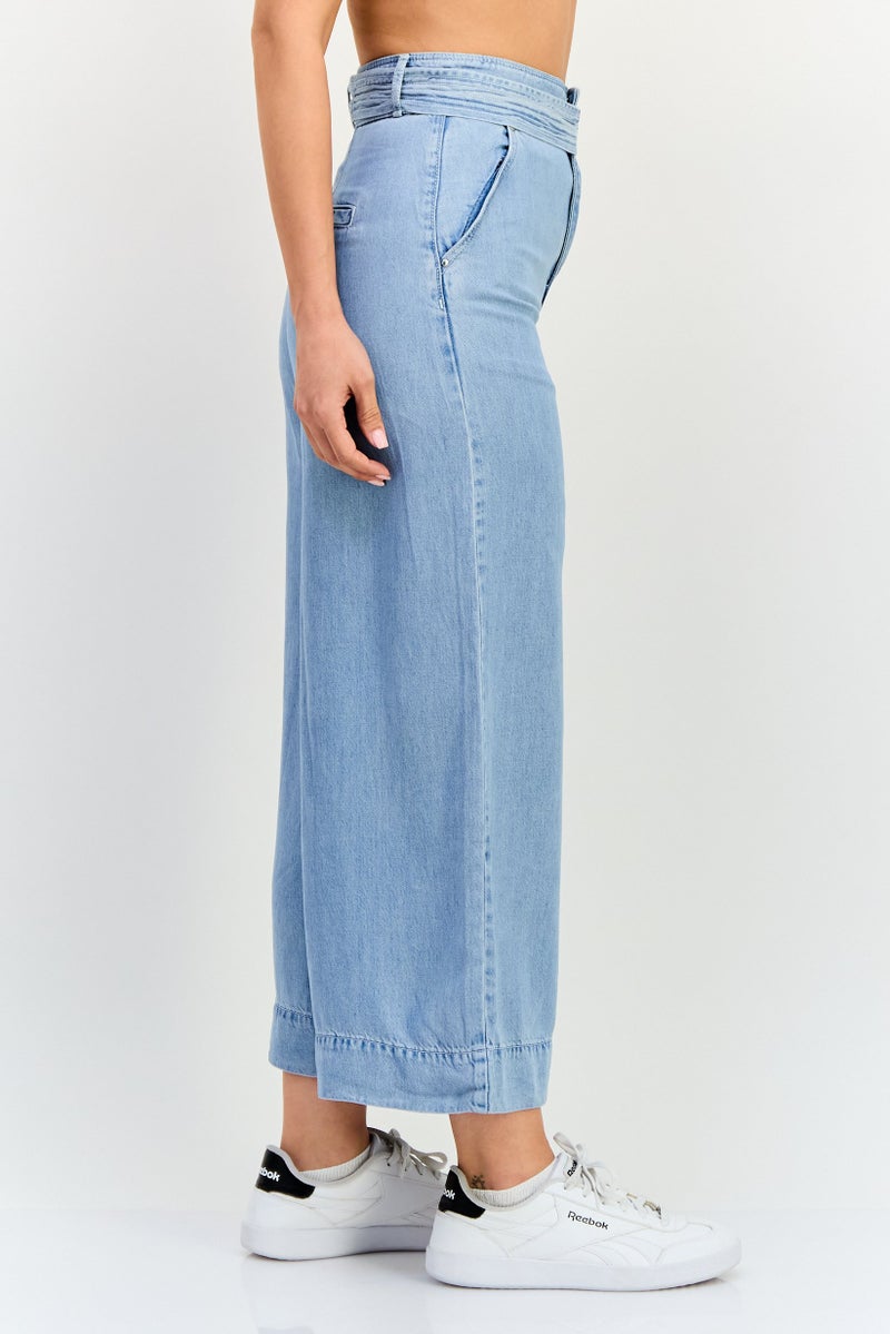 VERO MODA جينز نسائي واسع بحزام وقصة عادية، أزرق فاتح - Image 3