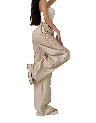 XPONNI Track Pants Women Baggy Pants Y2k Pants Parachute Pants for Women Y2K Clothing (Beige,L,Large) - Image 4