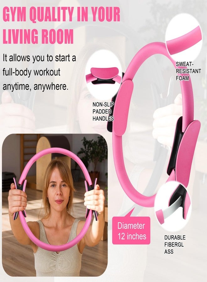 Silipull 10 Pcs Pilates Ring Blocks Set for Women Home Yoga Equipment Accessories Pilates Ring Circle and Ball Workouts Gift Include Ball Yoga Circle Resistance Bands Block Straps Gym Bag(Pink) - Image 2