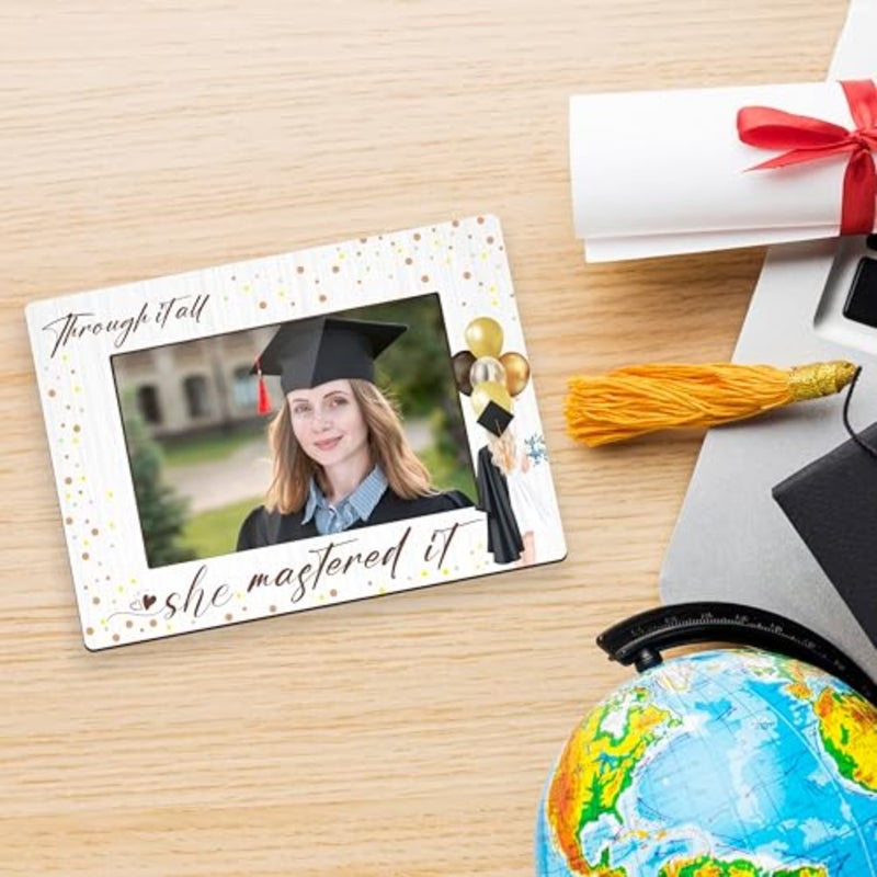 Graduation Picture Frame Class of 2025, Photo Frames 4x6 with Iron Stand, Congrats Grad Gifts for Her - Through it all She Mastered it H07 - Image 5