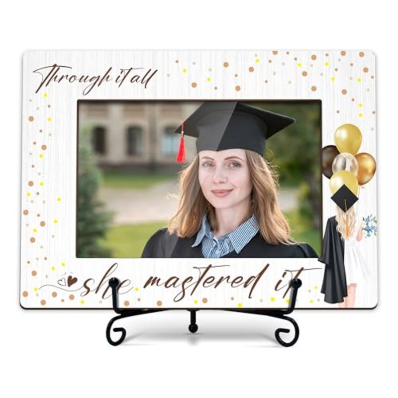 Graduation Picture Frame Class of 2025, Photo Frames 4x6 with Iron Stand, Congrats Grad Gifts for Her - Through it all She Mastered it H07 - Image 1