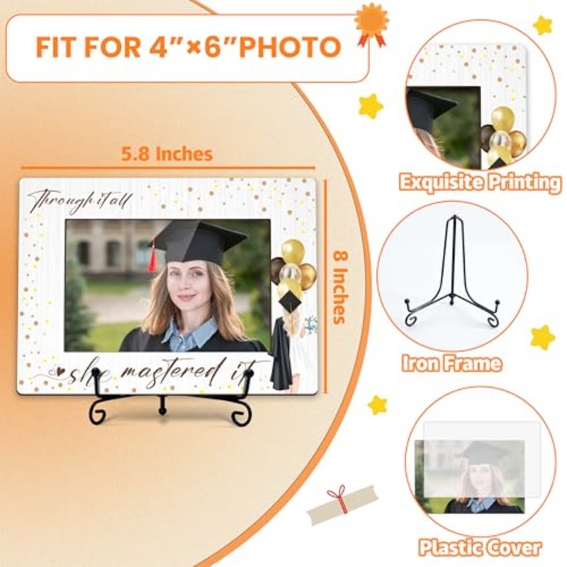 Graduation Picture Frame Class of 2025, Photo Frames 4x6 with Iron Stand, Congrats Grad Gifts for Her - Through it all She Mastered it H07 - Image 2
