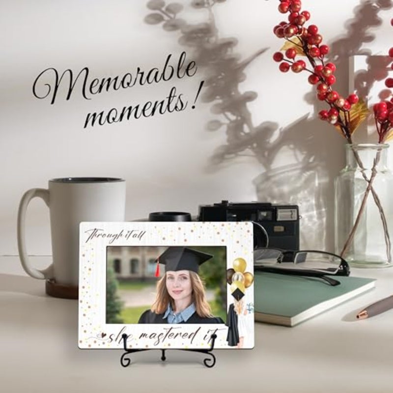 Graduation Picture Frame Class of 2025, Photo Frames 4x6 with Iron Stand, Congrats Grad Gifts for Her - Through it all She Mastered it H07 - Image 3