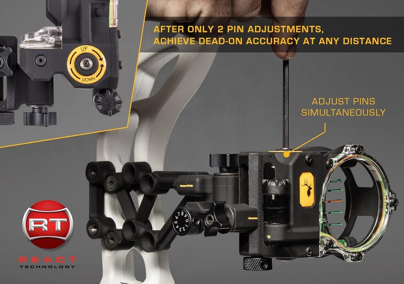 Trophy Ridge React H5 Bow Sight - 5 Pin Sight, Tool Less Windage and Elevation Adustability, 2nd Axis Leveling, Adjustable Click Light - Image 3