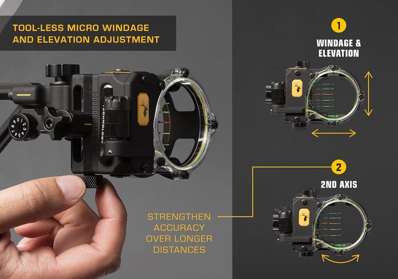 Trophy Ridge React H5 Bow Sight - 5 Pin Sight, Tool Less Windage and Elevation Adustability, 2nd Axis Leveling, Adjustable Click Light - Image 4