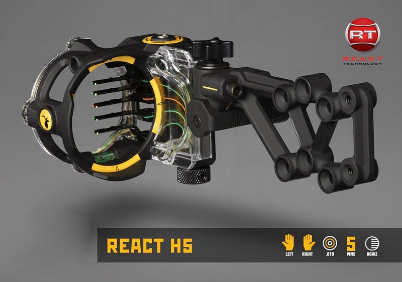 Trophy Ridge React H5 Bow Sight - 5 Pin Sight, Tool Less Windage and Elevation Adustability, 2nd Axis Leveling, Adjustable Click Light - Image 2