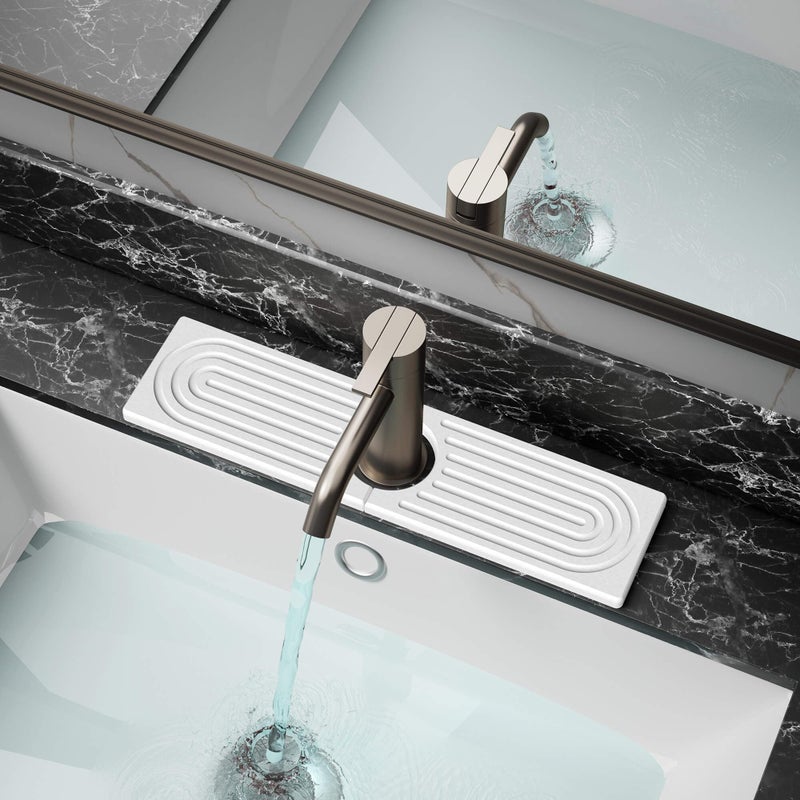 DK177 Faucet Mat for Kitchen Sink  Water Absorbing Stone Tray for Sink Diatomite FastDrying Faucet Mat Faucet Splash Guard for Bathroom Counter White 158 x 4