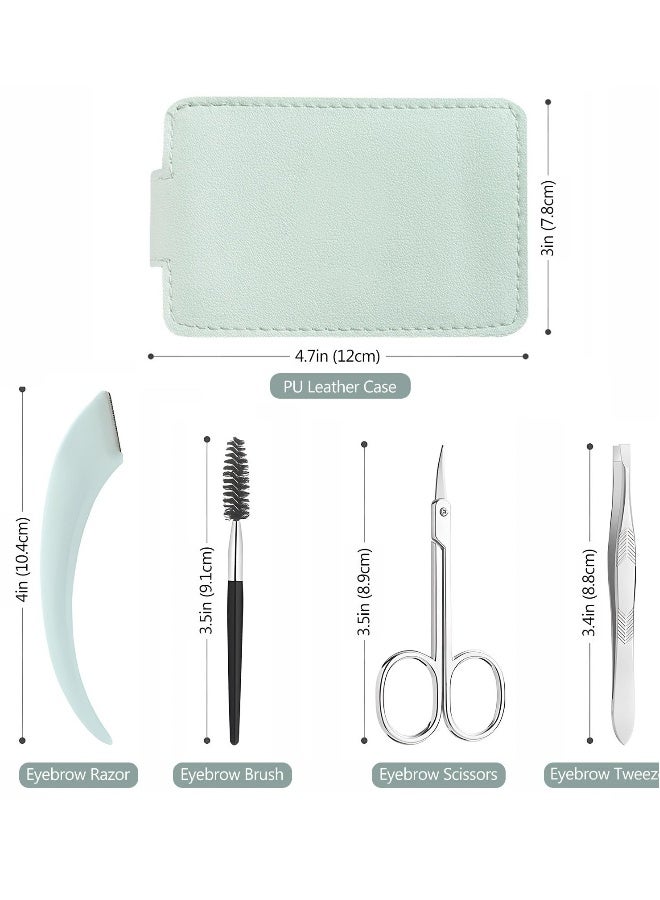 Generic Eyebrow Trimmer Kit, 5-in-1 Set with Eyebrow Scissors, Eyebrow Razor, Tweezer, Brush, and Mirror for Women, Includes Leather Carry-Around Bag, Green  - Image 3