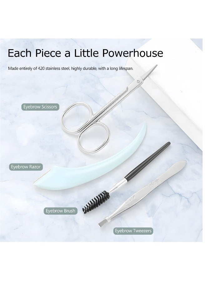 Generic Eyebrow Trimmer Kit, 5-in-1 Set with Eyebrow Scissors, Eyebrow Razor, Tweezer, Brush, and Mirror for Women, Includes Leather Carry-Around Bag, Green  - Image 5