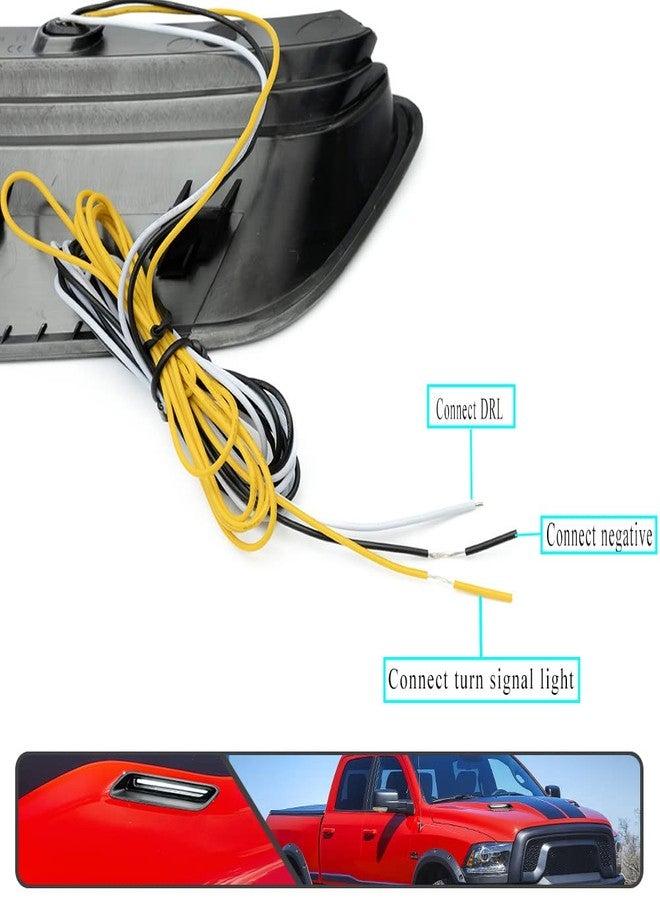 Mingrui test 2Pcs White&Amber LED Hood Scoop Light for 2010-2018 Ram 1500 Sport Hood Air Flow Vent Grille Lamp with DRL Turn Signal Lights Functions Smoked Lens - Image 5
