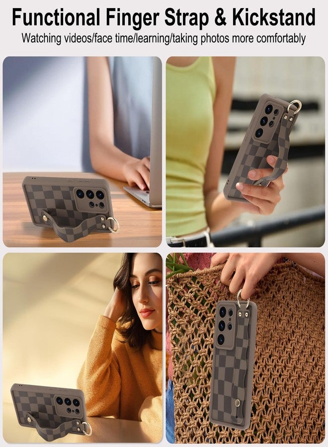 أو أو كيه جراب OOK متوافق مع هاتف سامسونج جالاكسي S25 ألترا بنقشة مربعات، مزود بحزام للمعصم، غطاء واقٍ من مادة TPU بني اللون بنقشة مربعات، مقاوم للصدمات، نحيف، مع حماية للكاميرا، مناسب للنساء والفتيات، مقاس 6.9 بوصة - Image 5