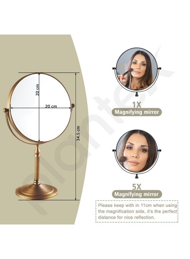 Plantex Premium Brass Magnifying Mirror/Dual Side Makeup Mirror with Stand/Shaving Mirror for Bathroom with 5x/1x Magnification (8 Inch-Brass Antique/Tabletop) - Image 2