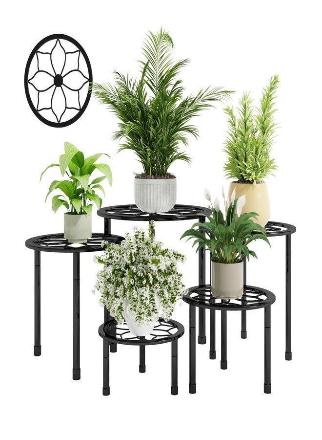 NUZZERO Metal Plant Stand Outdoor Indoor,Outdoor Plant Stands for patio rust proof,Heavy Duty Flower Pot Stands for Multiple Plant,Black Potted Plant Holder for Garden Home (5 Pack Black) - Image 1