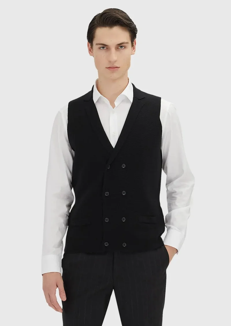 RAMSEY Black Regular Fit Butterfly Collar Casual Knitting Knit Vest