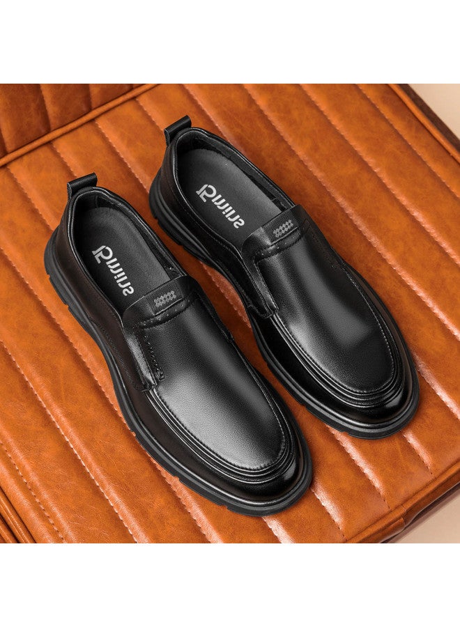 15MINS Top-grain Leather】comfortable Slip-on Men's Shoes In Solid Color With Round Toe, Simple And Lightweight For Business And Casual Wear - Image 4