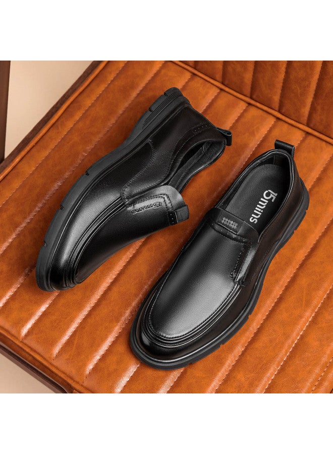 15MINS Top-grain Leather】comfortable Slip-on Men's Shoes In Solid Color With Round Toe, Simple And Lightweight For Business And Casual Wear - Image 5