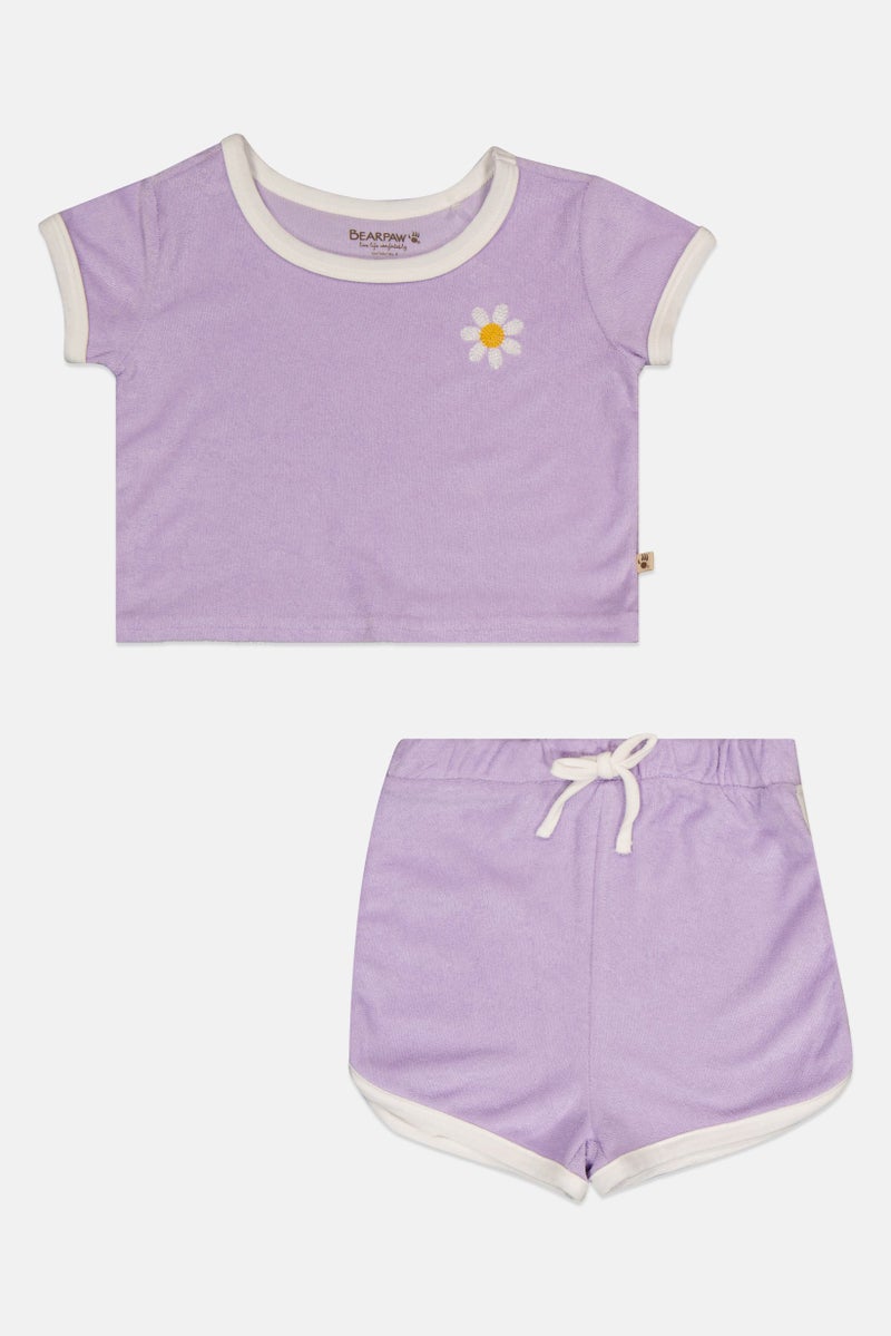 Bearpaw Toddlers Girl 2 Pieces T-Shirt And Shorts Set, Lavender - Image 2