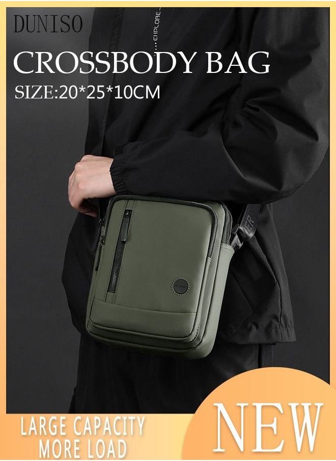 DUNISO - Mens Crossbody Bag Shoulder Bag with Adjustable Strap and Top Handle Multi-layer Functional New Trends Fashion Handbag Green - Image 1