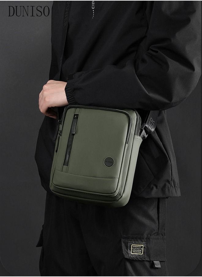 DUNISO - Mens Crossbody Bag Shoulder Bag with Adjustable Strap and Top Handle Multi-layer Functional New Trends Fashion Handbag Green - Image 1