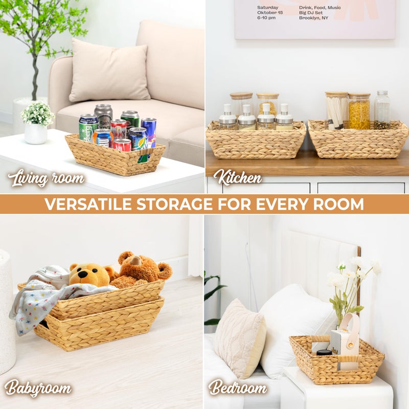 M4DECOR Set of 6 Snack Baskets, Wicker Snack Basket Organizer for Office, Small Wicker Baskets with Handles, (6 Medium Basket) - Image 3