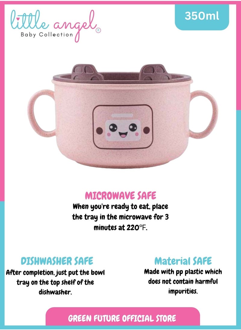 Little Angel Kids Feeding Bowl With Handle - Pink  - Image 2
