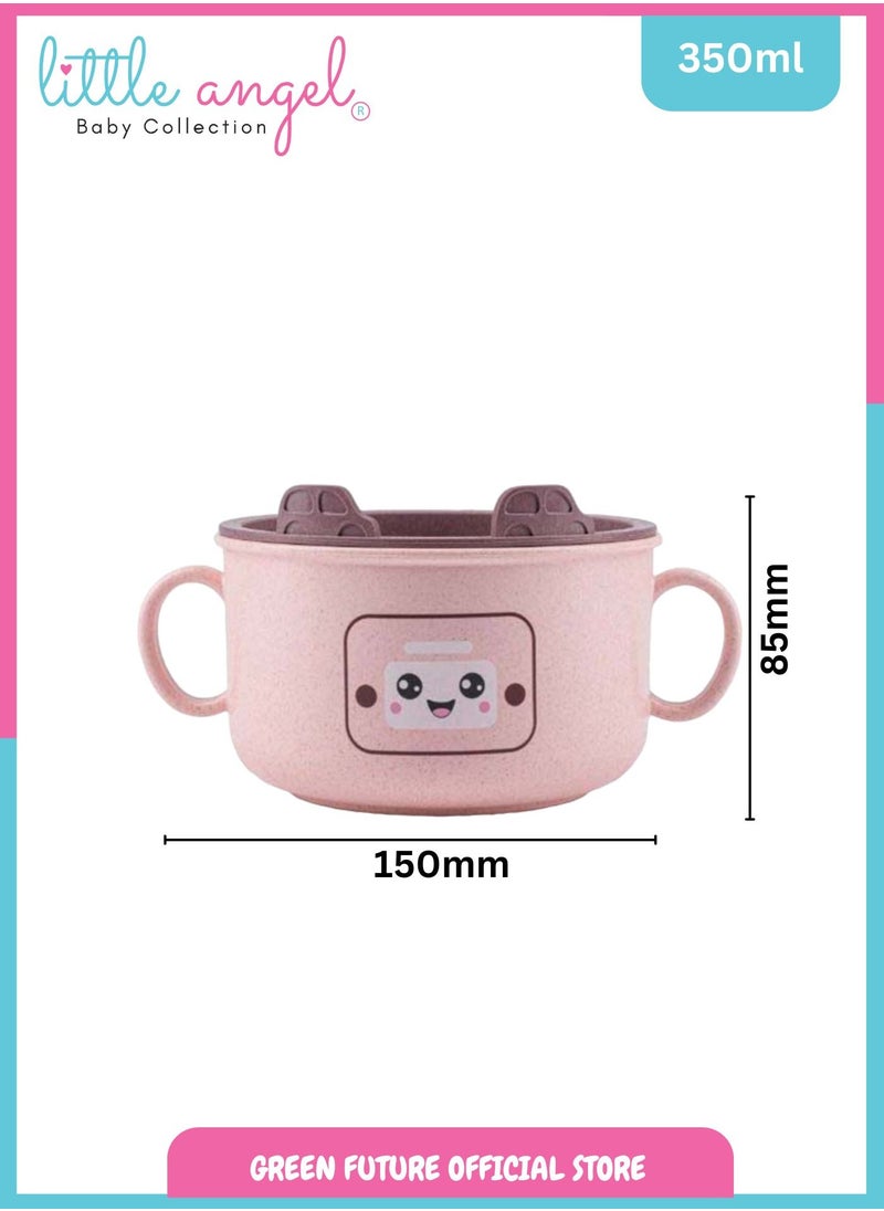 Little Angel Kids Feeding Bowl With Handle - Pink  - Image 4