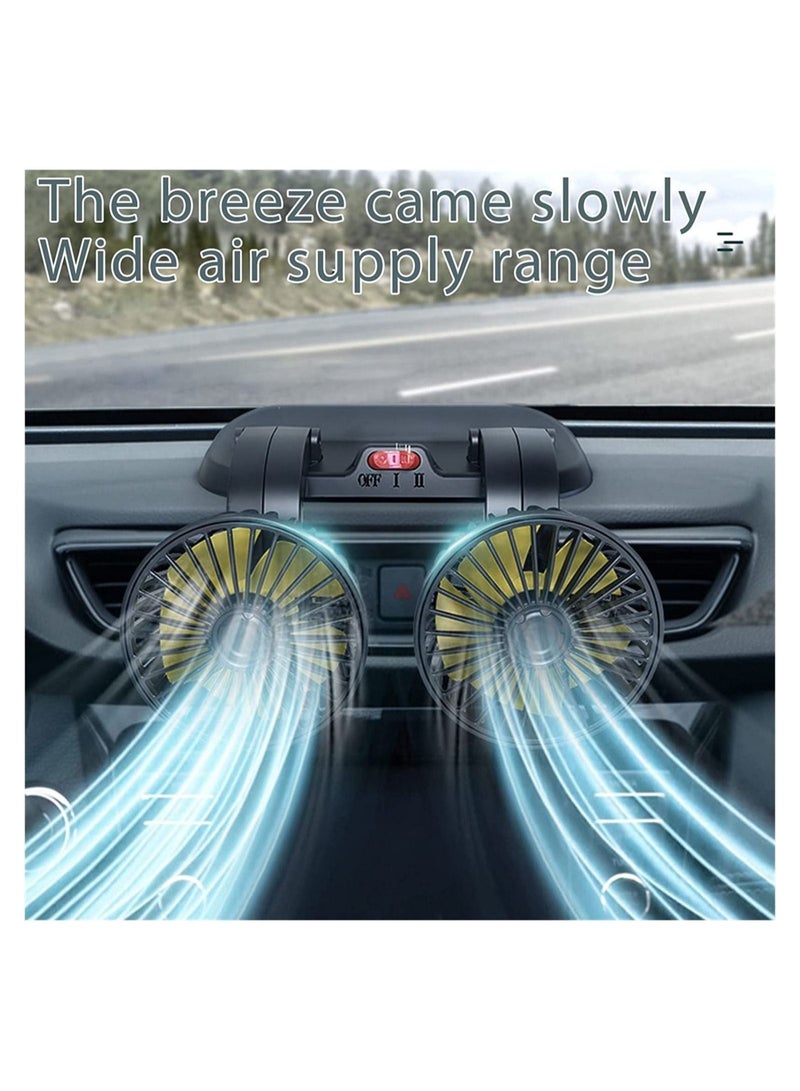 مروحة السيارة ذات الرأسين ، 360 درجة دوران 2 سرعة قابل للتعديل مروحة تبريد الهواء للسيارات ، والسيارات / سيارات الدفع الرباعي / RV / شاحنة / البحرية امدادات الطاقة ( 12V ، الأصفر ) - Image 3