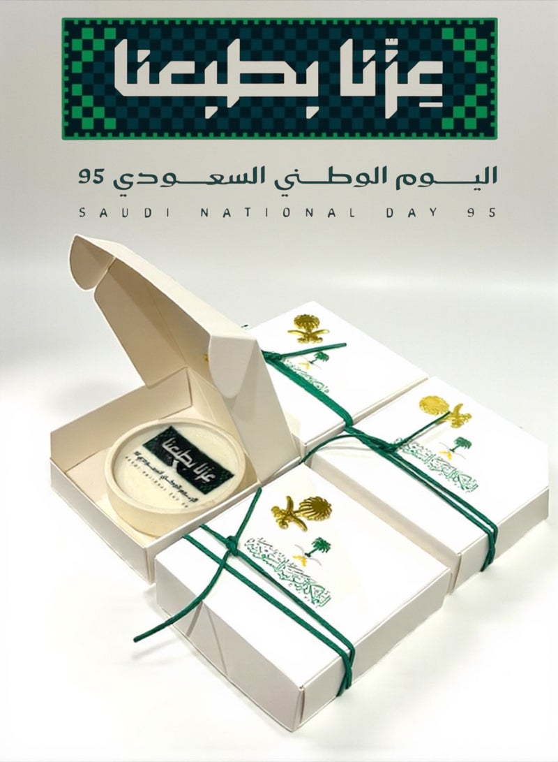 ANUM BY MUNA Saudi National Day 95 Scented Candle Favors (4 Pieces) with Magnetic Palm & Swords Brooch - Image 1