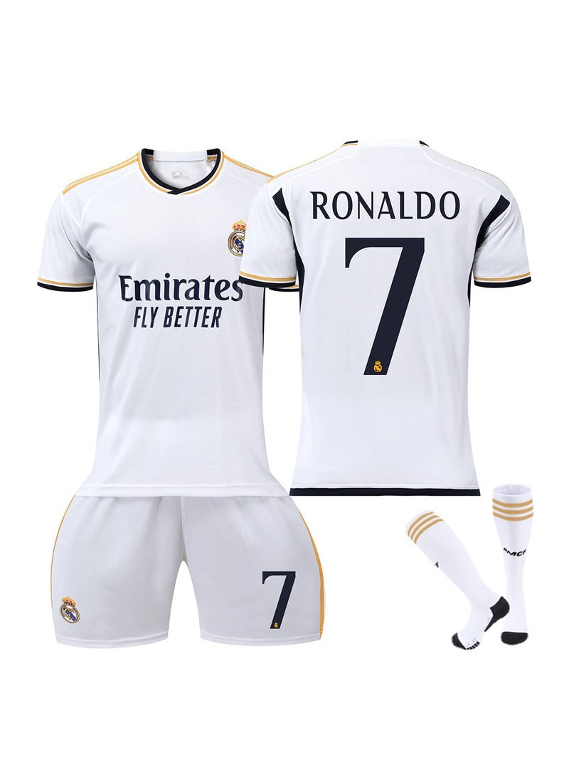 عام 2023-24 Real Madrid Home Football Jersey RONALDO #7 Football Jersey/Shorts Socks Gift Set Kids Size  Adult Size for Fans  Friends - Image 1