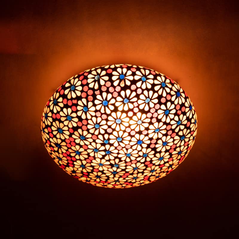 earthenmetal Handcrafted Mosaic Pink Colour Flower Design Glass Ceiling Light - Image 5