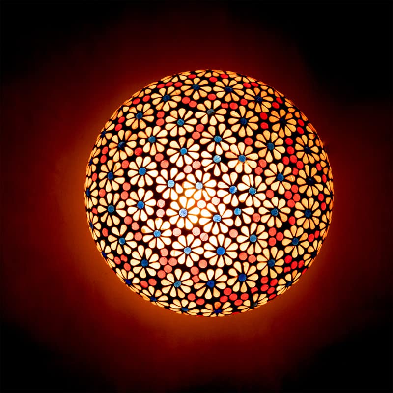 earthenmetal Handcrafted Mosaic Pink Colour Flower Design Glass Ceiling Light - Image 2