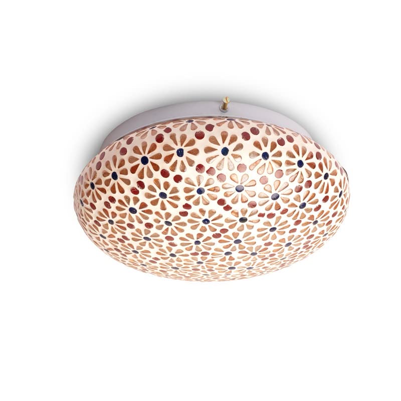 earthenmetal Handcrafted Mosaic Pink Colour Flower Design Glass Ceiling Light - Image 3