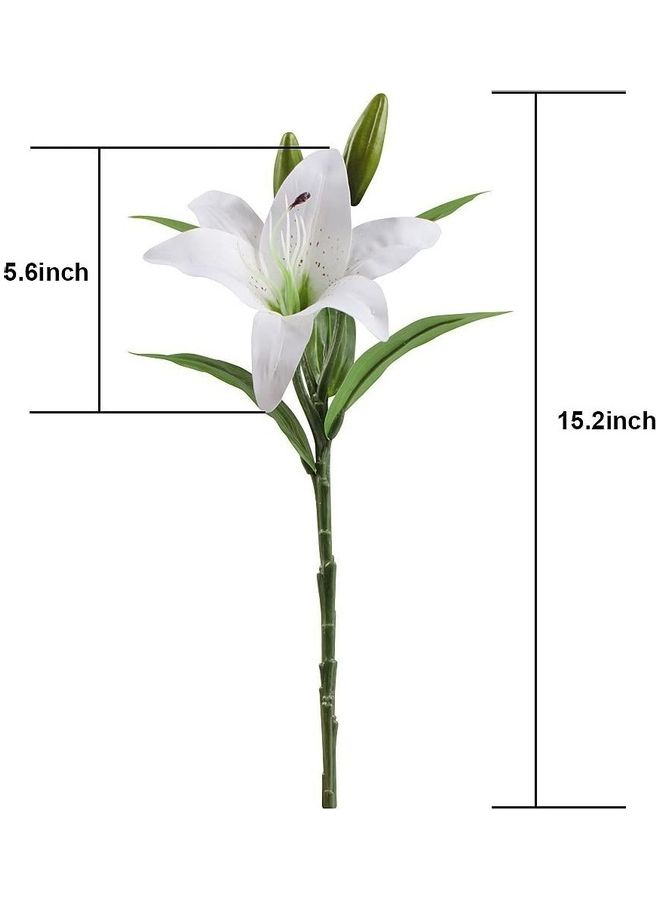 5 Pcs Artificial Lily with 3 Buds Full Bloom Real Touch Latex Flowers White - Image 4