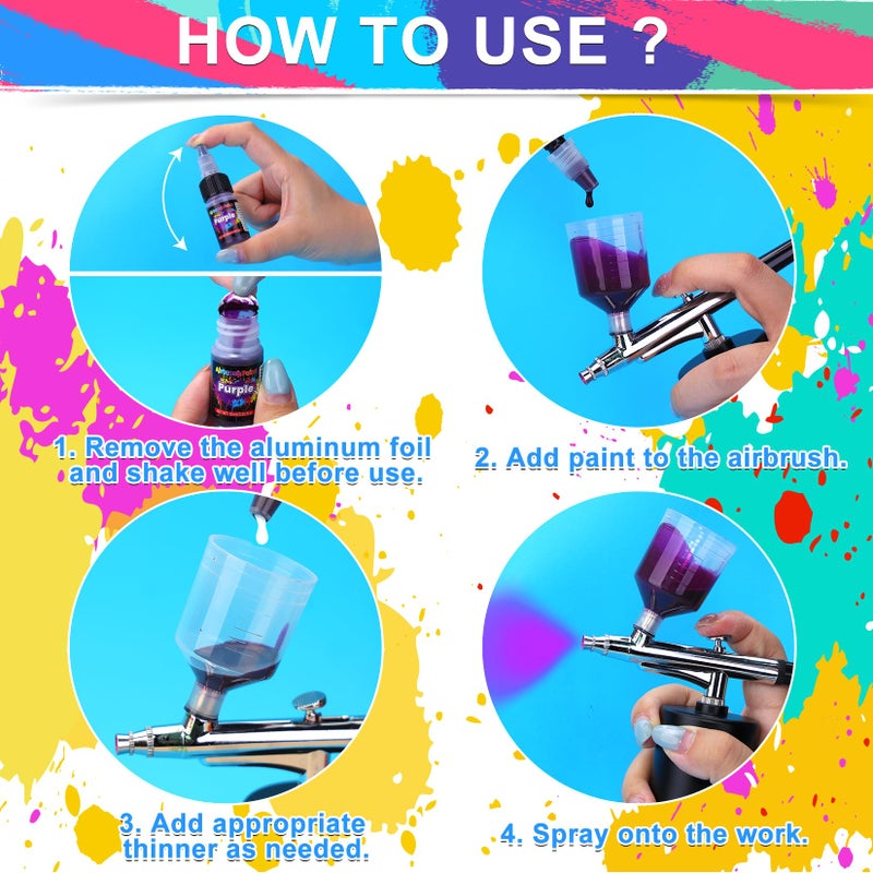 ERCorArt Airbrush Paint - 54 Colors with 2 Airbrush Thinners, Ready to Spray Air Brush Painting Set, Water Based Acrylic Paint for Model, Car, Metal, Fabric, Artists Beginners 4 Types of Colors - Image 5