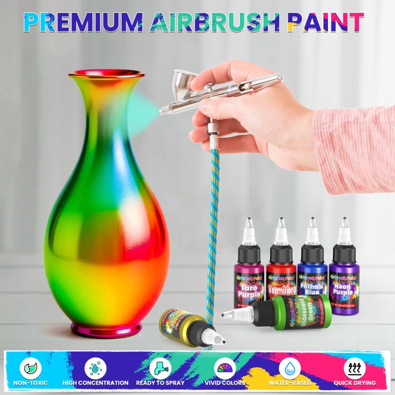 ERCorArt Airbrush Paint - 54 Colors with 2 Airbrush Thinners, Ready to Spray Air Brush Painting Set, Water Based Acrylic Paint for Model, Car, Metal, Fabric, Artists Beginners 4 Types of Colors - Image 3