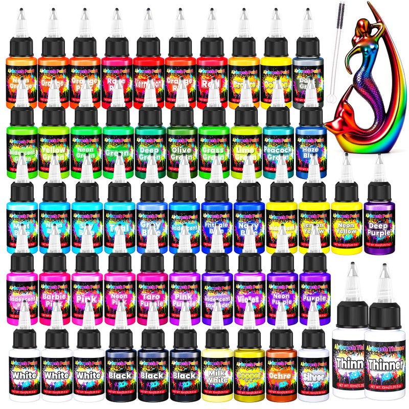 ERCorArt Airbrush Paint - 54 Colors with 2 Airbrush Thinners, Ready to Spray Air Brush Painting Set, Water Based Acrylic Paint for Model, Car, Metal, Fabric, Artists Beginners 4 Types of Colors - Image 1