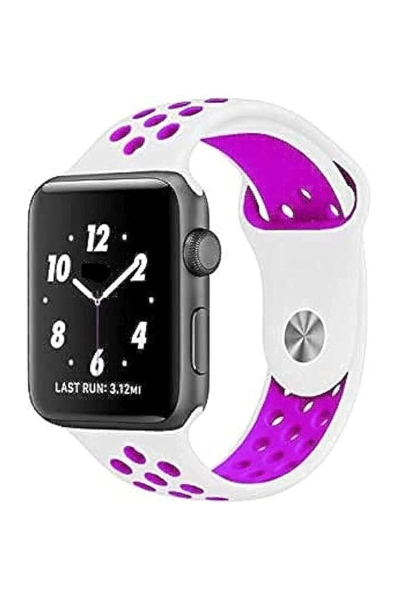 Sport Band Compatible with Apple Watch Band, Breathable Soft Silicone Replacement Wristband for iWatch Series 7/6/5/4/3/2/1/SE Nike+/Sports Edition (45mm/44mm/42mm,white purple) 