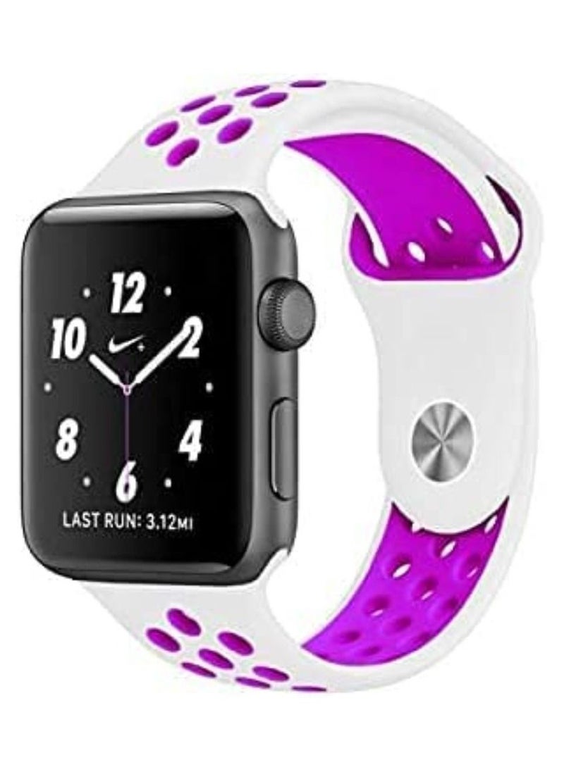 VITION - Sport Band Compatible with Apple Watch Band, Breathable Soft Silicone Replacement Wristband for iWatch Series 7/6/5/4/3/2/1/SE Nike+/Sports Edition (45mm/44mm/42mm,white purple) - Image 1
