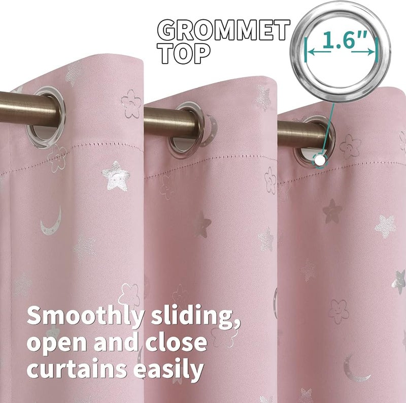 BGment Pink Curtains for Girls Bedroom 84 Inch Long, Star and Moon Blackout Curtains for Kids Room, Room Darkening Thermal Insulated Window Grommet Curtains for Nursery, 52 Wide, 2 Panels, Light Pink - Image 5