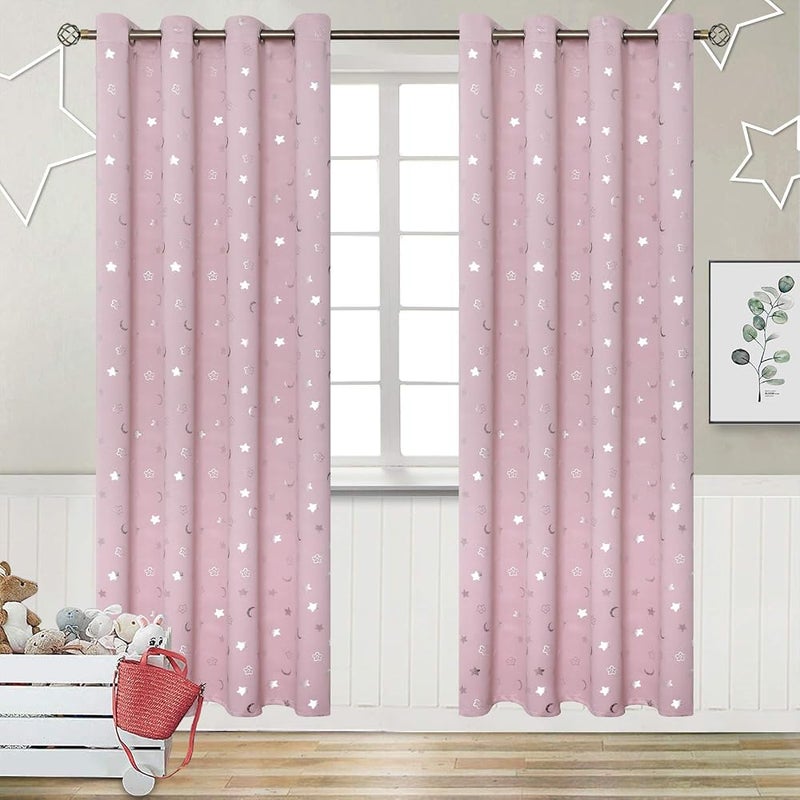 BGment Pink Curtains for Girls Bedroom 84 Inch Long, Star and Moon Blackout Curtains for Kids Room, Room Darkening Thermal Insulated Window Grommet Curtains for Nursery, 52 Wide, 2 Panels, Light Pink - Image 1