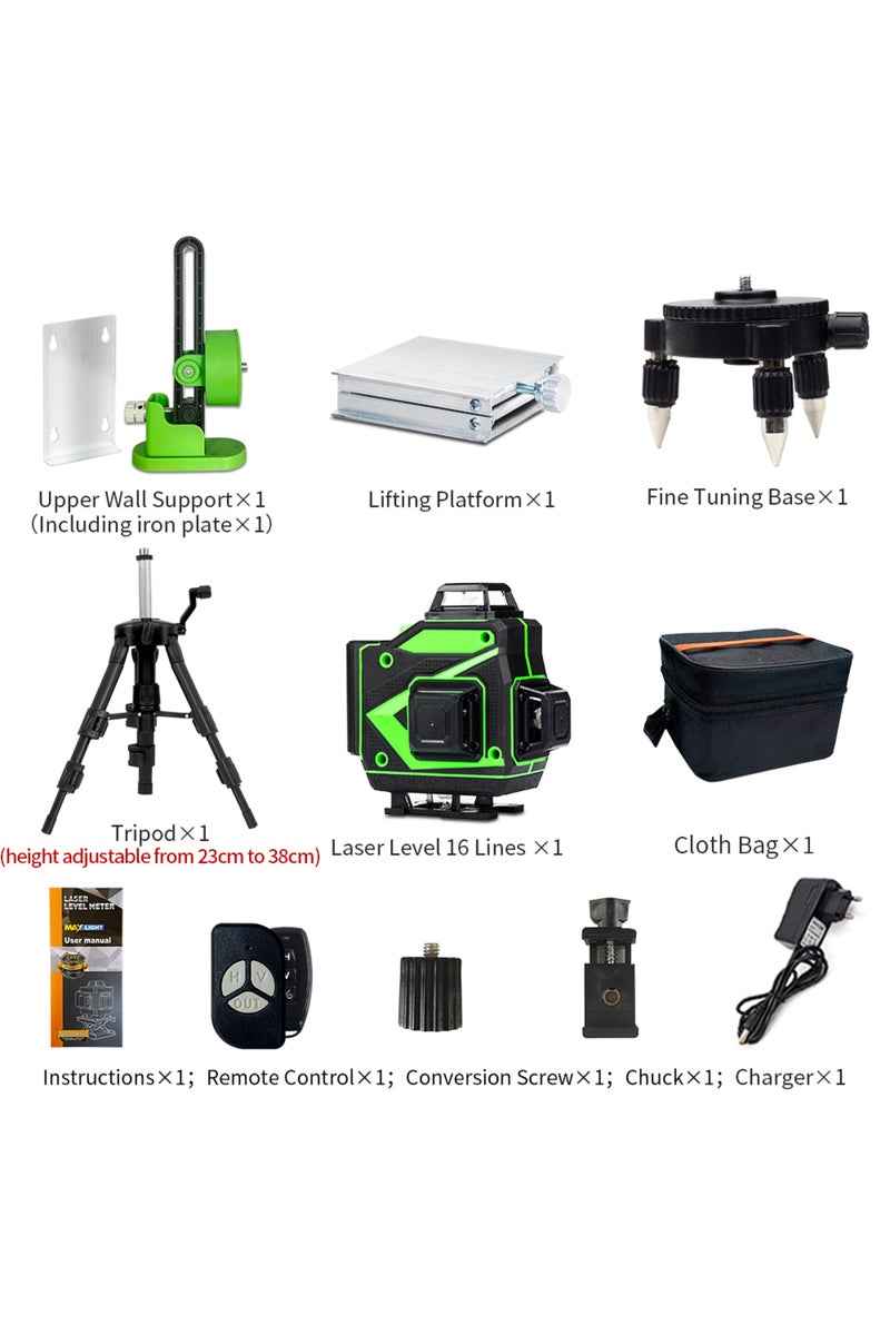 إيروريكس 16-002-32-H جهاز تسوية ليزر رباعي الأبعاد ذو 16 خطًا، خط أخضر ذاتي التسوية، 360 درجة أفقيًا ورأسيًا فائق الدقة