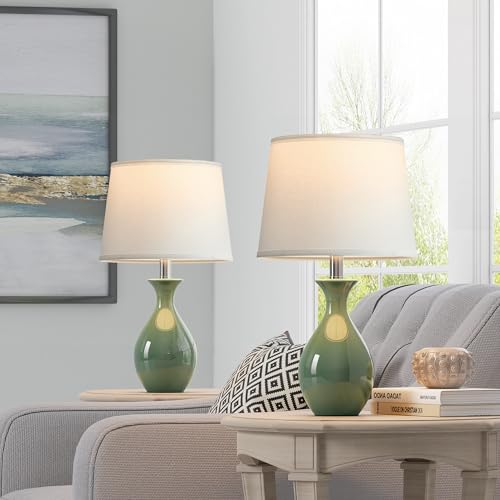 PARTPHONER Table Lamp Set of 2, Modern Ceramic Bedside Lamps for Night Stands, Classic Small Lamp Nightstand Lamp for Bedroom Living Room Desk End Table Rocker Swtich Sage Green - Image 4