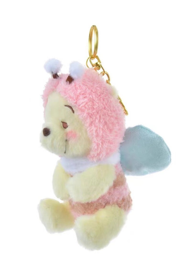(12cm pink Winnie the Bee) Cute Bee Family Dress Up Series Plush Toy Keychain Backpack Decoration  - Image 3
