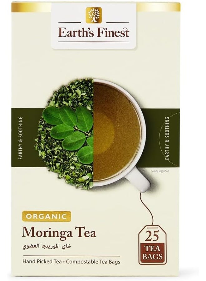 إيرثس فاينيست شاي المورينجا العضوي 25 كيسًا بنكهة منعشة، خالي من الكائنات المعدلة وراثيًا والكافيين، طبيعي 100%، غني بمضادات الأكسدة والأعشاب، 37.5 جرام - Image 1