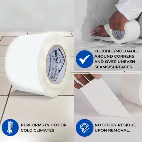 BlueTex Insulation شريط لاصق عازل BlueTex 3" عرض × 180' طول - 1 لفة، مقاوم للماء ومثالي للأماكن الضيقة، إصلاحات العزل، وصلات تحتية، وصلات عزل المباني المعدنية - Image 3