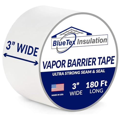 BlueTex Insulation شريط لاصق عازل BlueTex 3" عرض × 180' طول - 1 لفة، مقاوم للماء ومثالي للأماكن الضيقة، إصلاحات العزل، وصلات تحتية، وصلات عزل المباني المعدنية - Image 1
