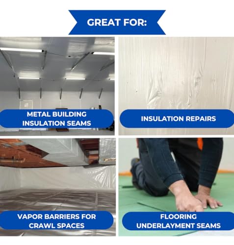 BlueTex Insulation شريط لاصق عازل BlueTex 3" عرض × 180' طول - 1 لفة، مقاوم للماء ومثالي للأماكن الضيقة، إصلاحات العزل، وصلات تحتية، وصلات عزل المباني المعدنية - Image 2